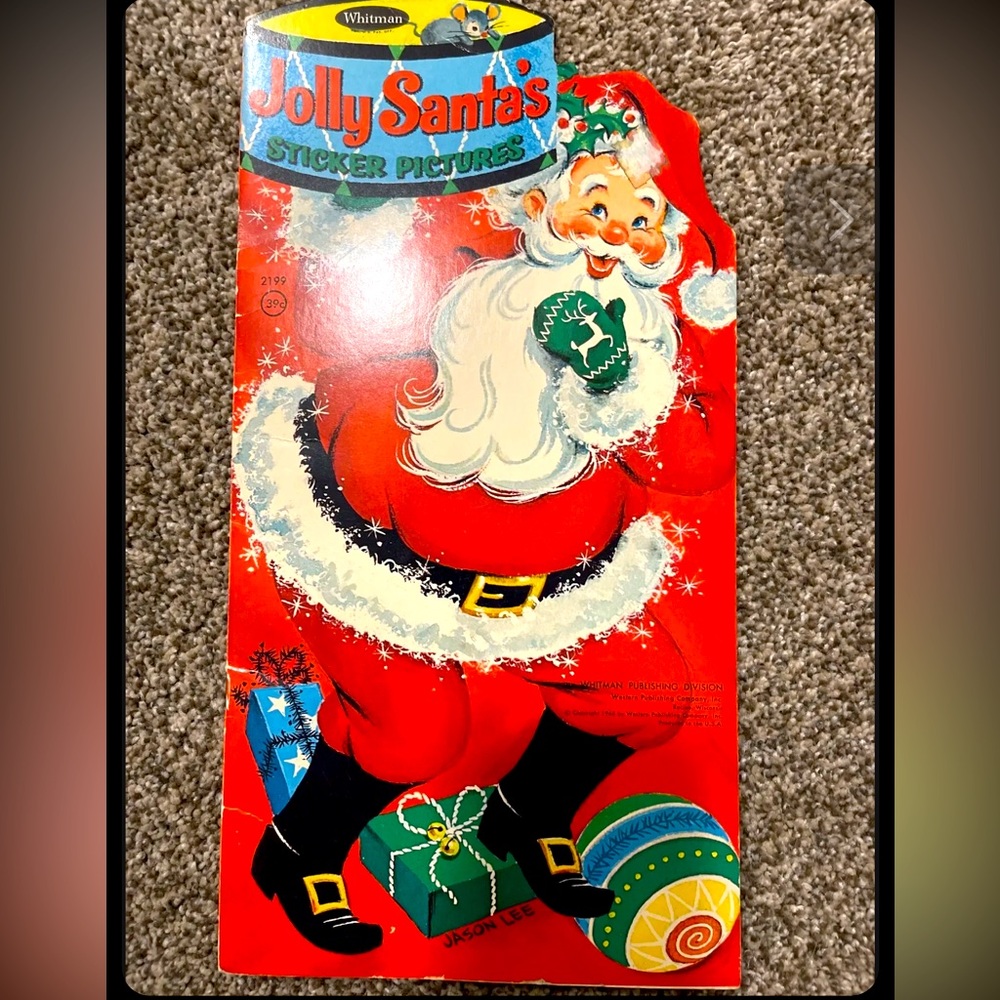 Vtg. 1968'JOLLY SANTA'S STICKER PICTURES Book 14 in. Whitman Jason Lee